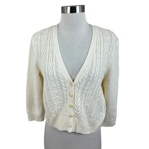 Ralph Lauren Ivory Cable Knit Cotton Linen Sweater Size PL Classic Preppy